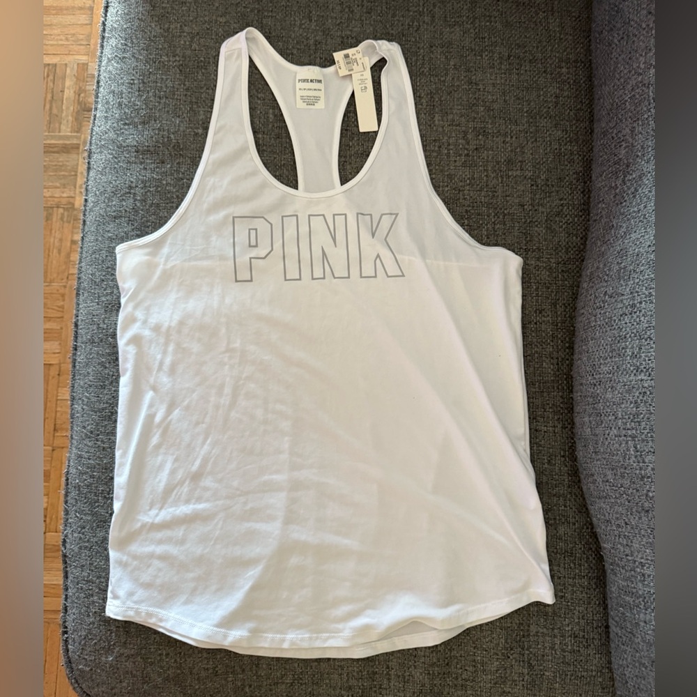 PINK Active- White Tank Top with PINK Logo